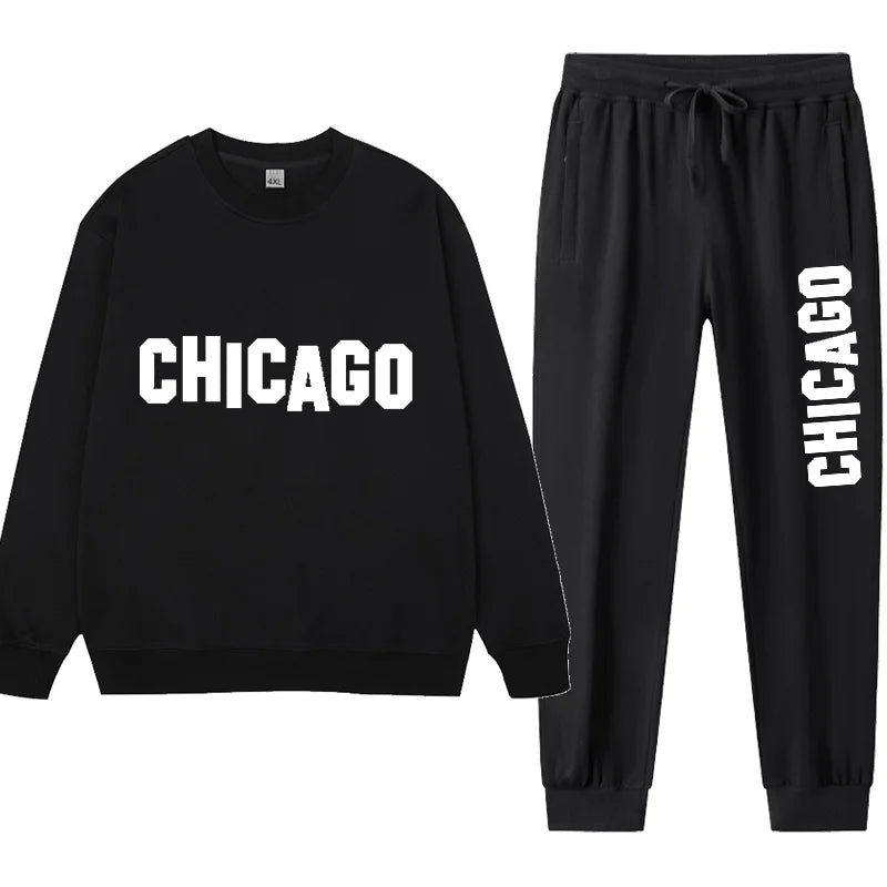2pcs Men's Sweatshirt Sweatpants Plus Size 1XL-7XL Sports Fashion Casual Printed Male Round Neck Pullover Trousers Set 110-185KG