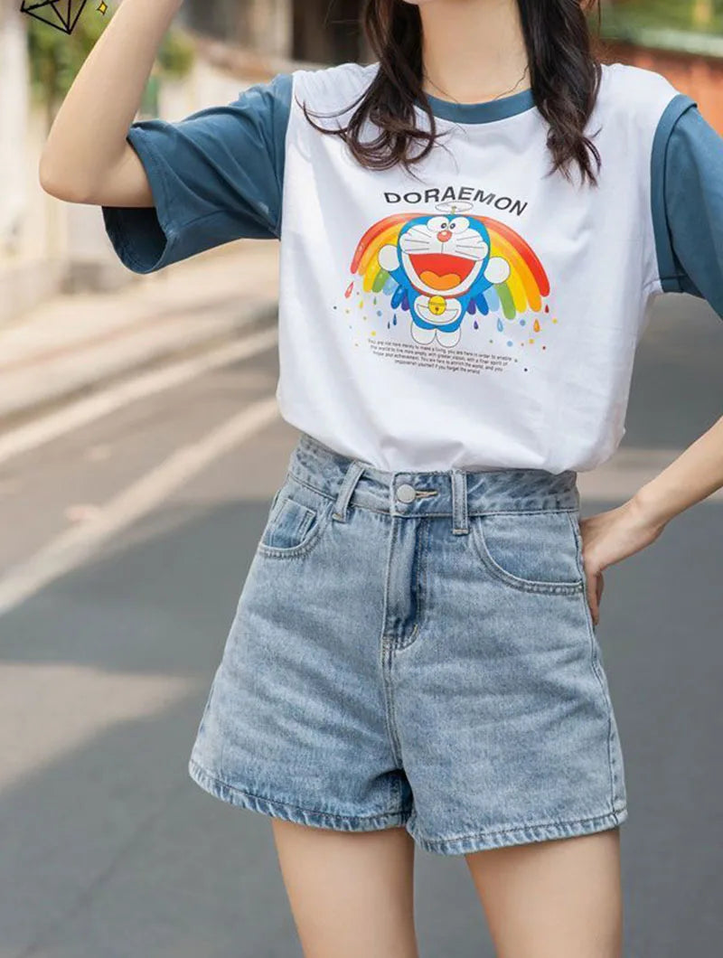 Wide Leg Denim Shorts Women Casual High Waist Loose Straight Shorts Woman 2025 Spring Summer Classic Button Jean Shorts