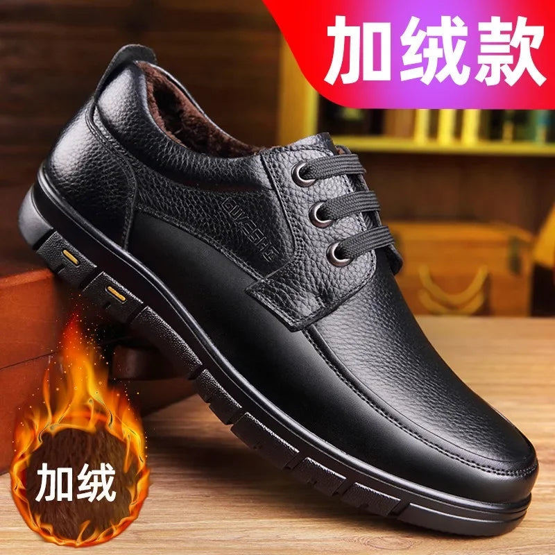 Men PU leather Casual Shoes Soft Sole Lace-up Luxury Brand Middle-aged Old Man Dad Lightweight Loafers Shoes  Zapatillas