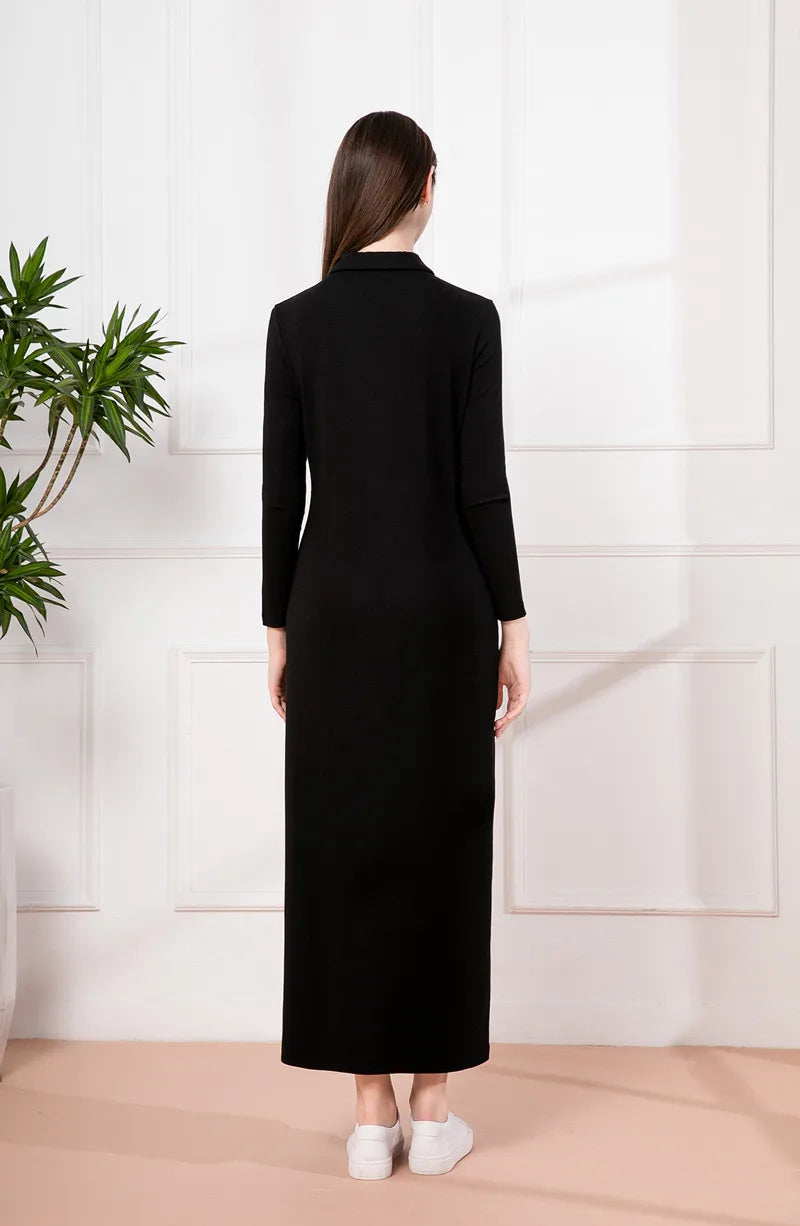 2024 maxi dress button design woman clothes full sleeve Ankle Length comfortable ribbing clothing  ( Ship out in 1 day)