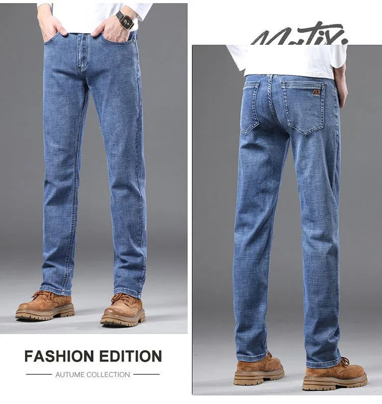 High Quality Spring Autumn Men's Slim Jeans Stylish Casual Stretch Fabric Denim Pants Classic Trousers Smoke Gray Plus Size 40