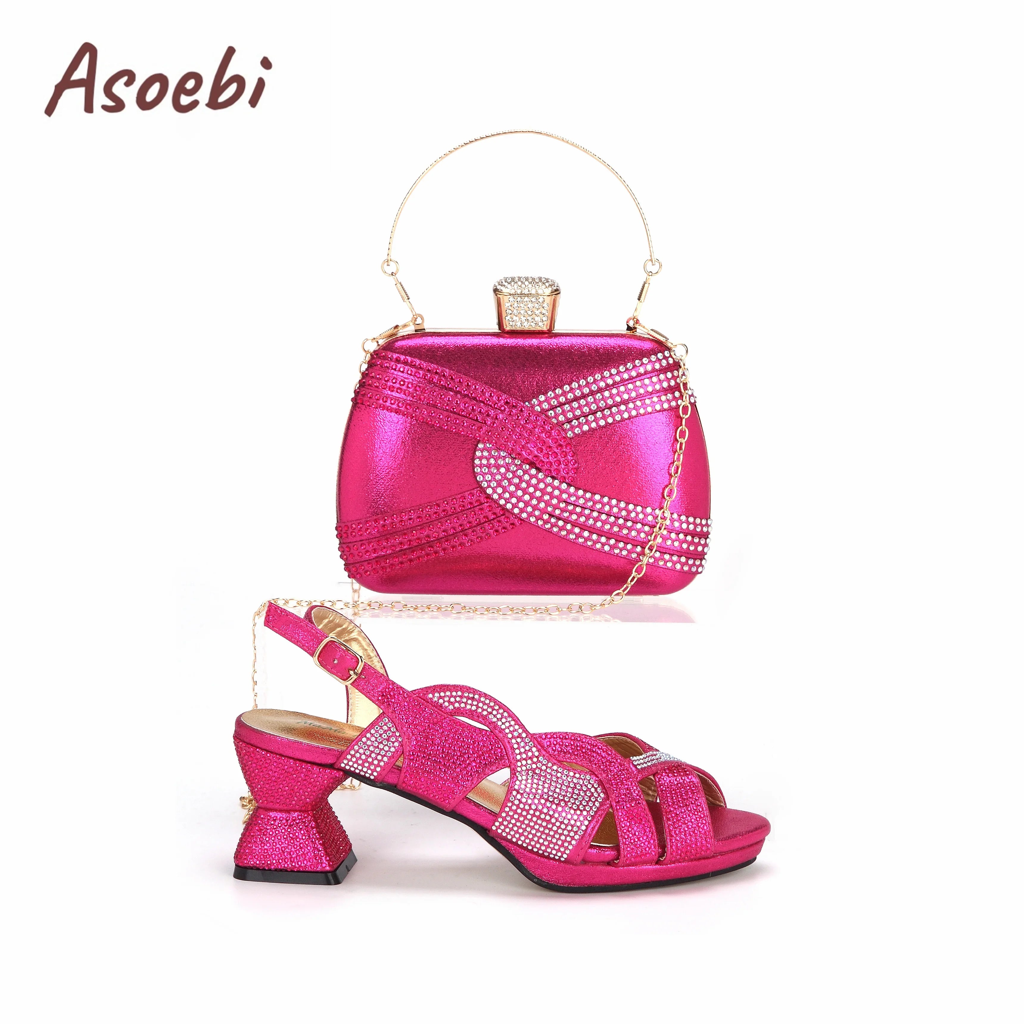 Purple Color Peep Toe Ladies Shoes Matching Bag Set
