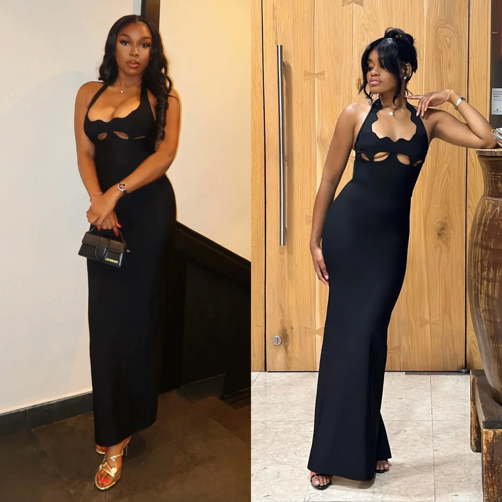 VC Black Halter Elegant Dress For Women 2025 New Summer Evening Party Celebrity Bodycon Long Dress Red Brown Prom Vestido