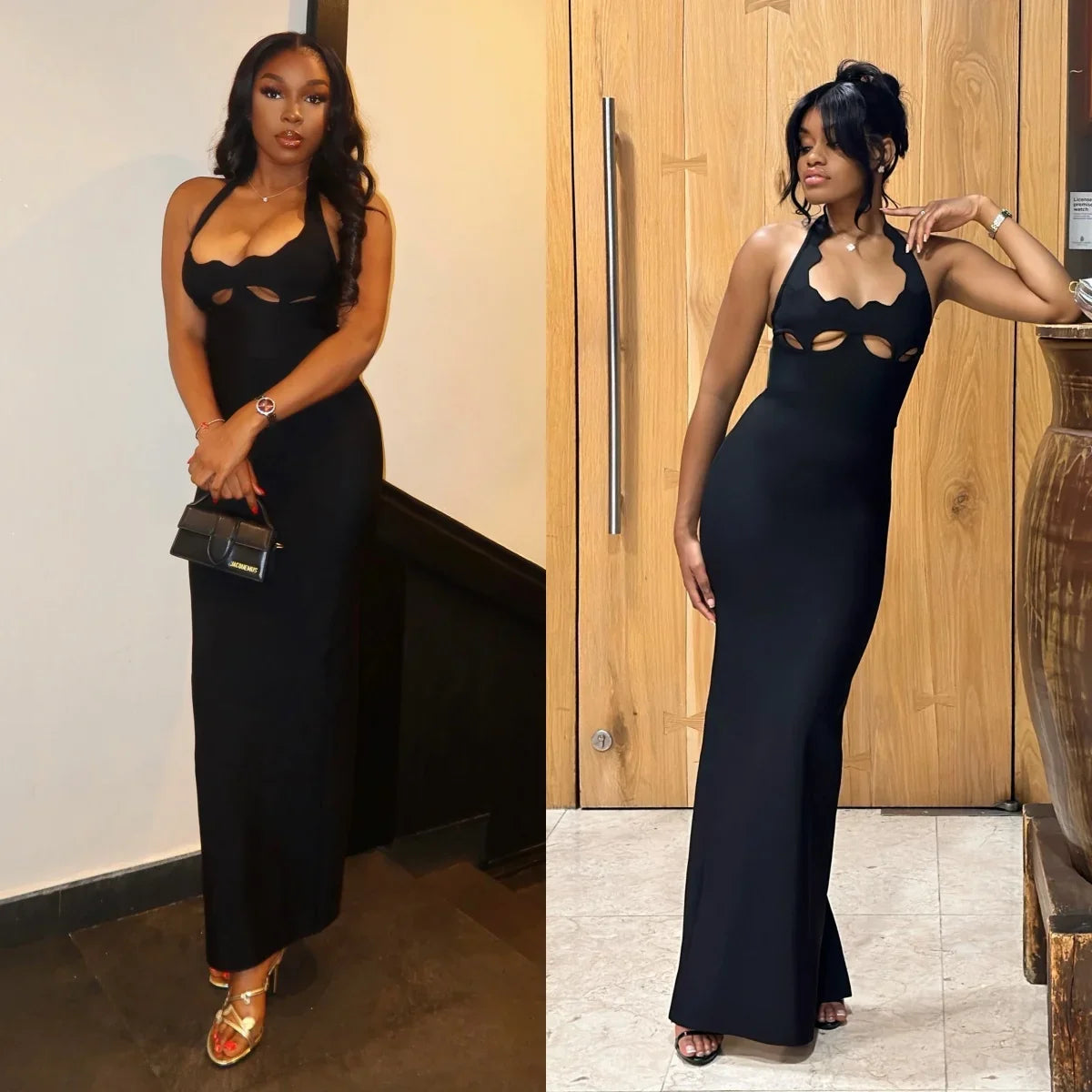 VC Black Halter Elegant Dress For Women 2025 New Summer Evening Party Celebrity Bodycon Long Dress Red Brown Prom Vestido