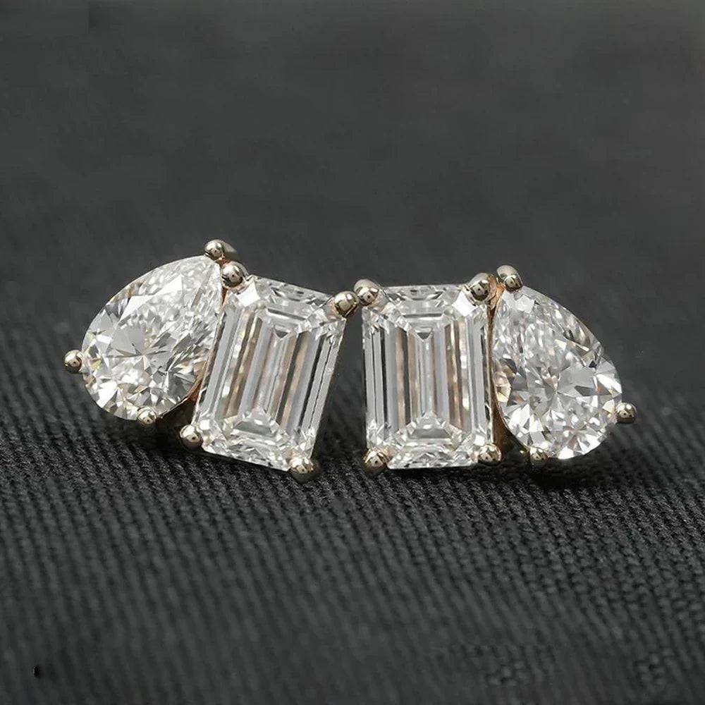 4cttw Radiant/Emerald&Pear Cut Moissanite Stud Earring with Certificate 2Diamond Ear Studs for Women Wedding S925 Silver Jewelry