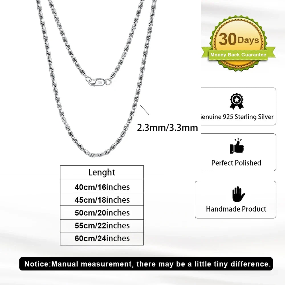 Italian 925 Sterling Silver 2.6mm 3.7mm 5.0mm Flat Mariner Chain Necklace for Women Men Fashion Silver Jewelry SC78