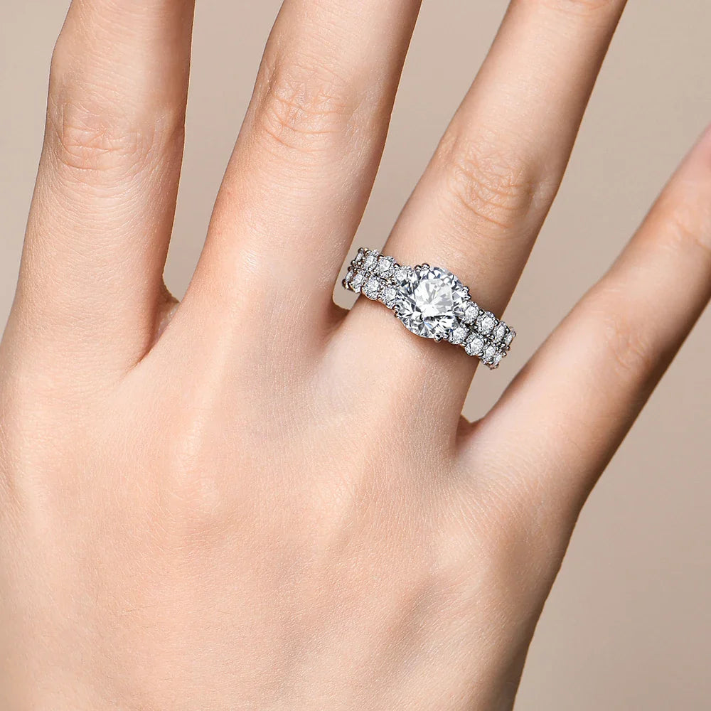 Full Sparkling D VVS1 Moissanite Rings for Women Round Cut 3.0CT Diamond S925 Silver 18K White Gold Plated Fine Jewelry