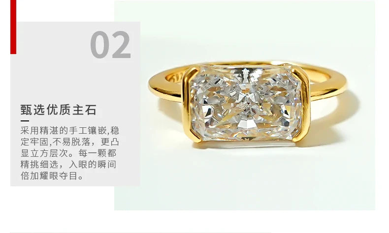 Vintage style broken ice cut 925 silver ring 7 * 11 high carbon diamond cube candy INS diamond ring light luxury gift