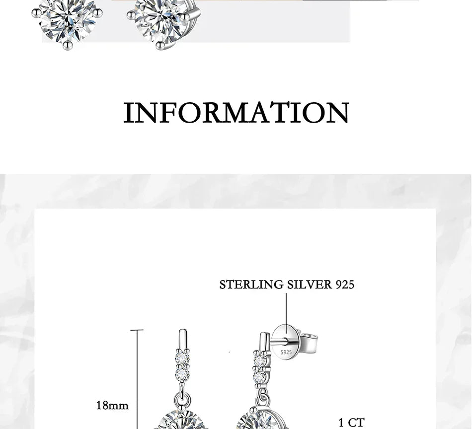 0.5/1CT Moissanite Drop Earring Women S925 Pure Silver Four Claw Laboratory Diamond Fashion Luxury Wedding Jewelry