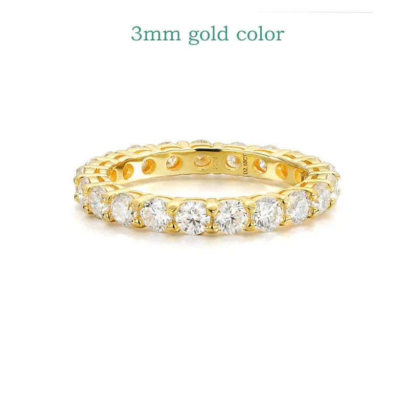 18k Gold Plated 3/3.5mm All Moissanite Diamond Rings for Women Wedding Full Eternity Bands 925 Sterling Silver Jewelry