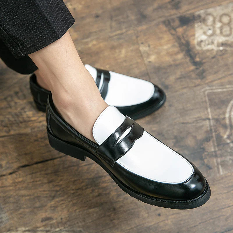 Italian Luxury Brand Loafers Men's Black and White Color Leather Shoes Slip-on Fashion Soft-soled Casual Shoes Wedding Moccasin