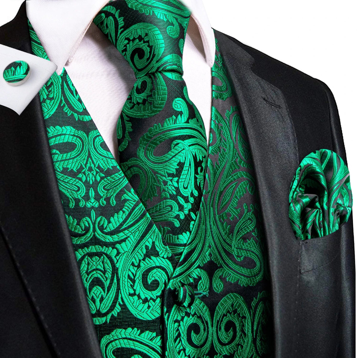 Green Mint Purple Mens Silk Vest Tie Jacquard Autumn Spring Suit Waistcoat Jacket Necktie Hanky Cufflinks for Men Wedding