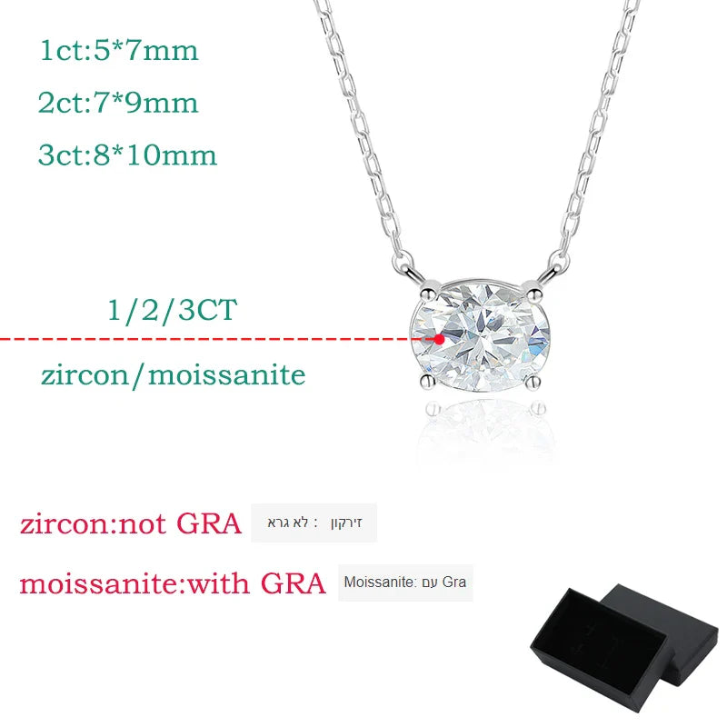 14K Plated 1-3CT Moissanite Necklaces Pendant Women Girls Birthday Gift Chain Lab Diamond Jewelry 925 Sterling Silver GRA