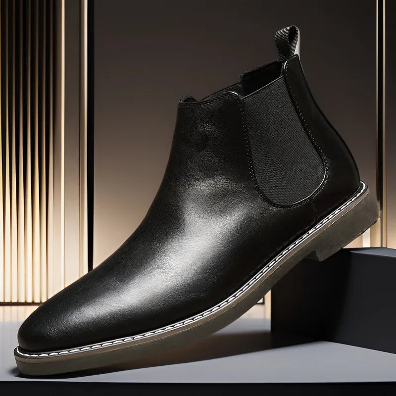 Men's Chelsea Boots Luxury High Quality Men Leather Boots Fashion British Style High Top Men Shoes Comfort Business Ankle Boots