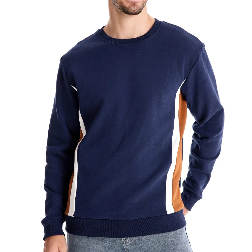 Mens Patckwork Cotton-blend Crew Neck Sweatshirts Fashion Casual Sport Round Neck Pullover Sweatshirt for Men