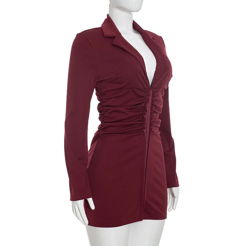Women Elegant Mini Fashion Blazer Dress Long Sleeve Wrap Summer Autumn Sexy Evening Party Night Club Dress 2026