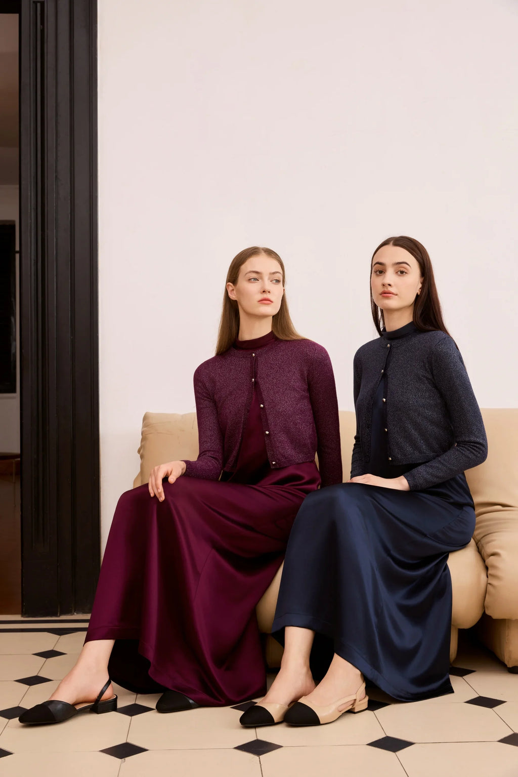 Women 2026 Autumn and Winter Modal Shirt and O Neck Acetate Satin Maxi Dress Lurex Cardigan High Quality Lady Clothing