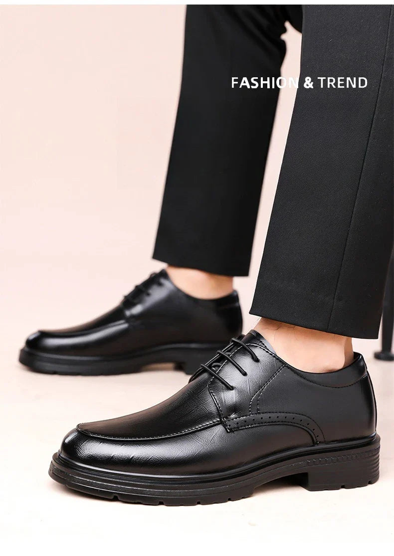 Men's Lace-up Business Casual Leather Shoes Spring Autumn New Platform Work Shoes Male Fashion Solid Color Dress Shoe Man