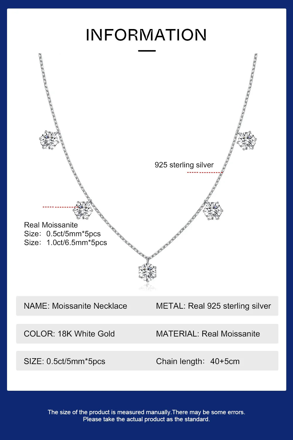 2.5-5CT Tennis Moissanite Necklace Chain for Women 925 Sterling Silver 5mm 6.5 mm Bezel Diamond Necklaces Overlay Style Jewelry