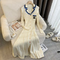 Elegant Embroidery Letter Knitted Maxi Dress Autumn Winter Brand Fashion Lady Notched Black Sweater Dress Office Robes