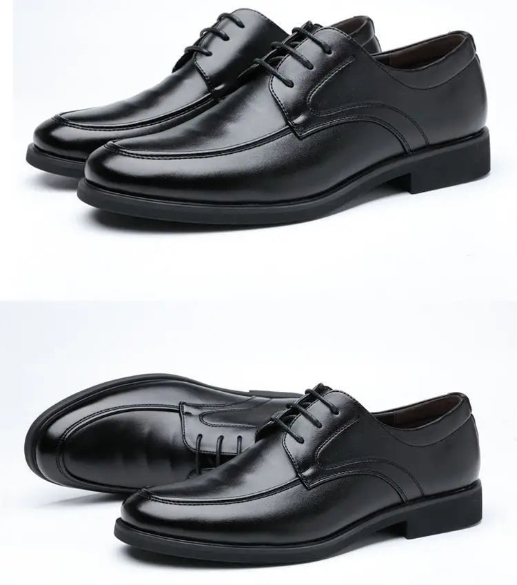 Office Men's Leather Derby Shoes Flat Black Male Casual Shoe Lace Up New in Promotion Adults Fashion 2025 Classic Original Trend