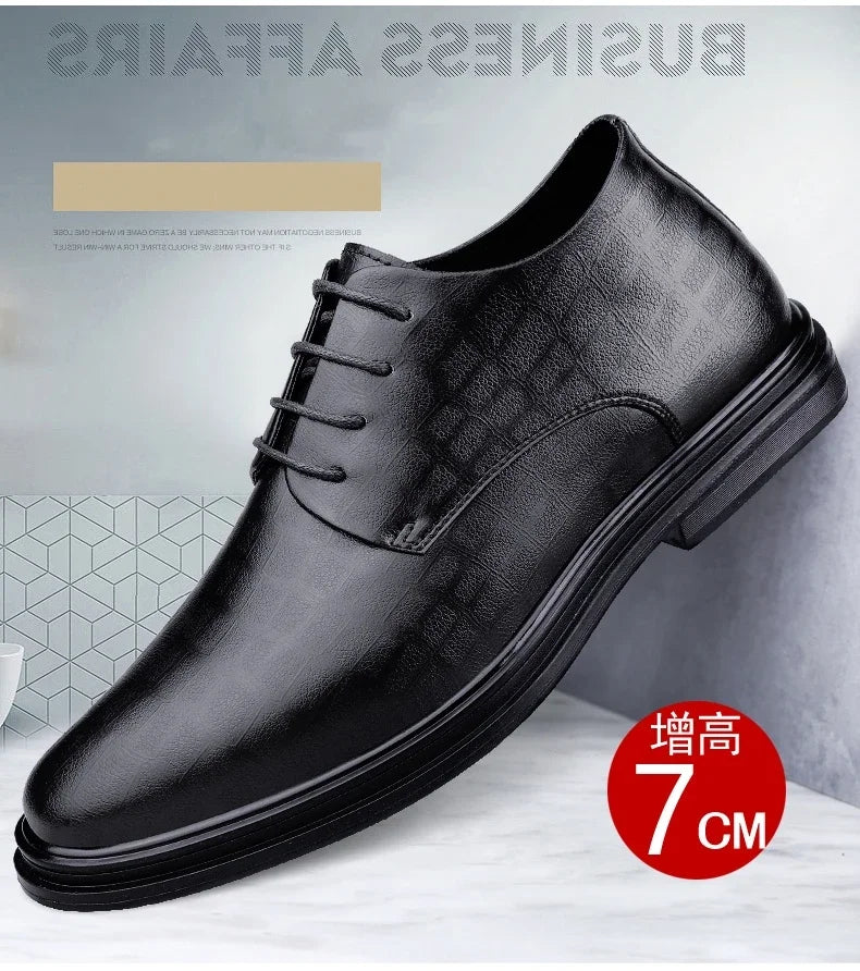 Men Dress Shoes Elevator Shoes Platform Breathable Casual Business Luxury Genuine Leather Soft Heightening Shoes 7CM Taller Male
