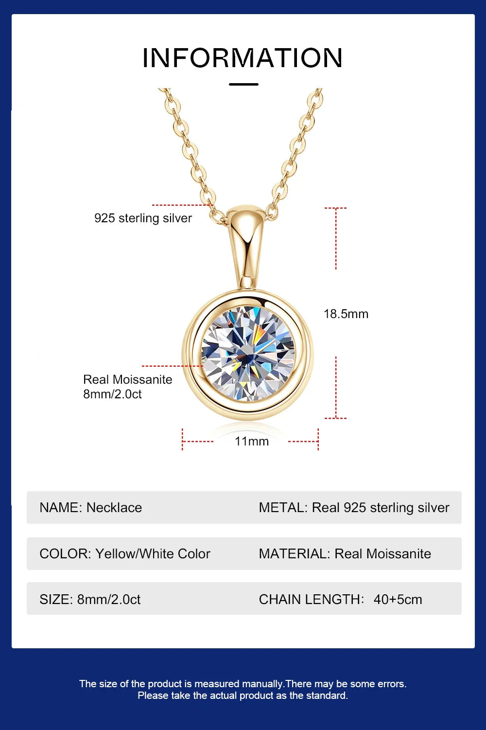 GRA Certified 2CT Moissanite Pendant Necklaces 925 Sterling Silver Solitaire Necklace Chain For Women Jewellry Gift