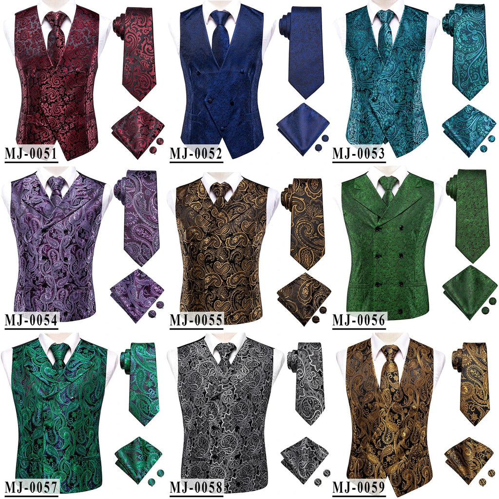 Wedding Coral Pink Mens Vest Silk Tie Set Adjustable Jacquard Waistcoat Jacket Necktie Hanky Cufflinks Formal Party Gifts