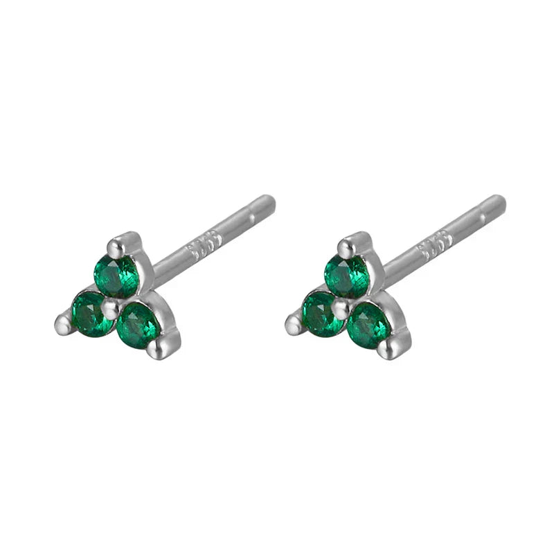 925 Sterling Silver Romantic Color Zircon Three-petal Flower Stud Earrings for Women Fashion Huggies Piercing Jewelry