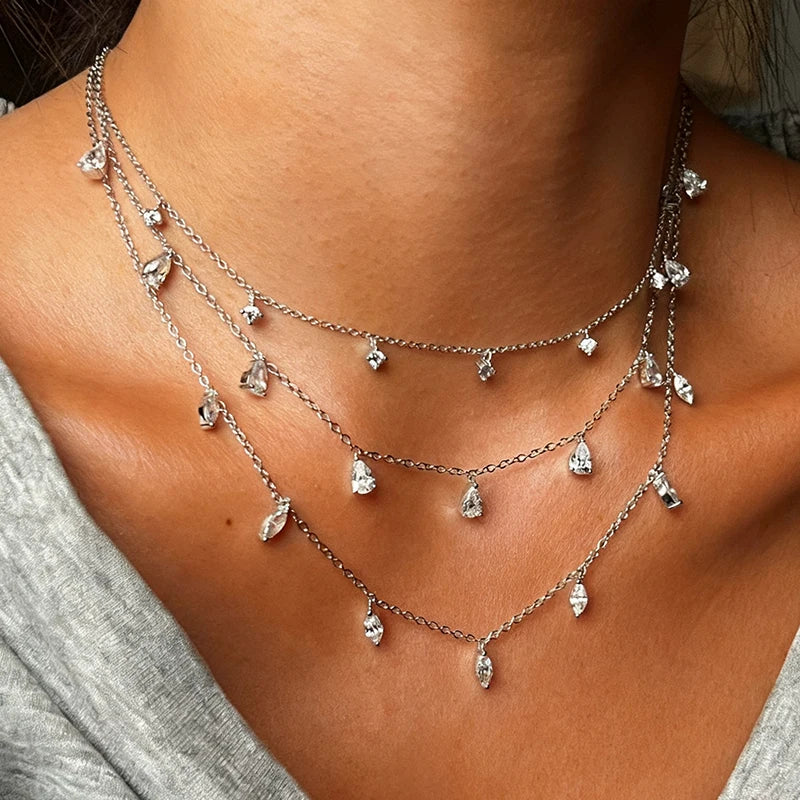 Dainty Full Marquise Pear Cut Moissanite Pendant Necklaces Women s925 Silver All Lab Diamond Stacking Party Neck Chain Gift