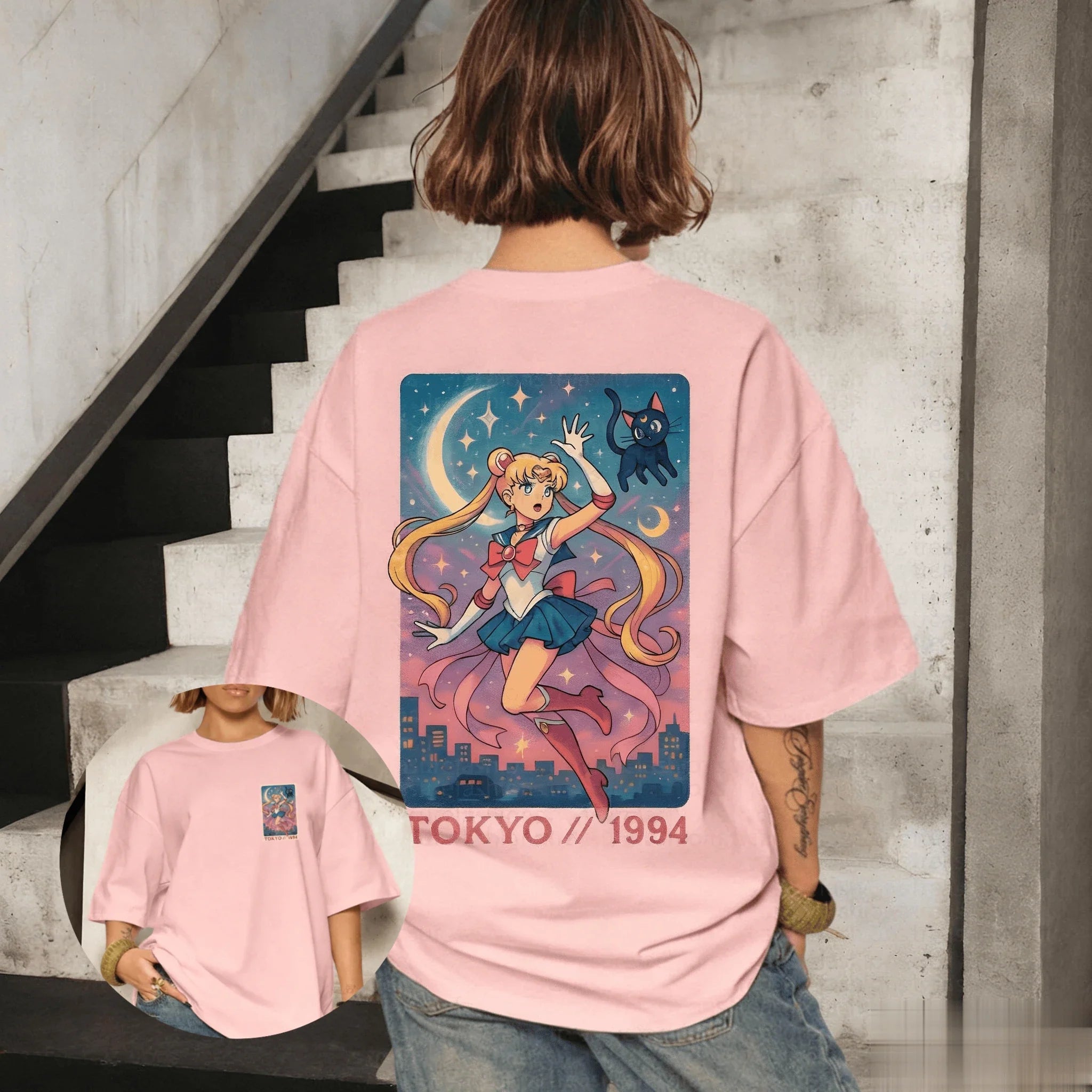 تيشيرت Sailor Moon Anime Graphi للرجال والنساء كبير الحجم بأكمام قصيرة كاجوال ملابس الشارع الصيفية ملابس Y2k برسومات علوية