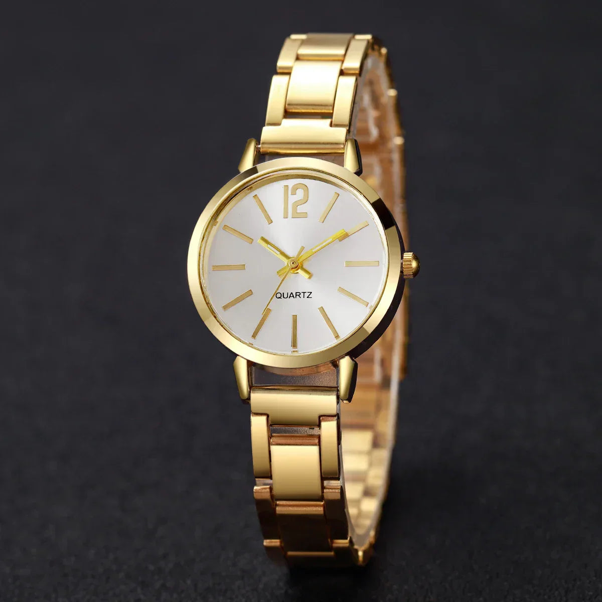 6PCS/Set Simple Scale Dial Women's Watch Fashion Gold Steel Band Quartz Watches Jewelry Set（Without Box）