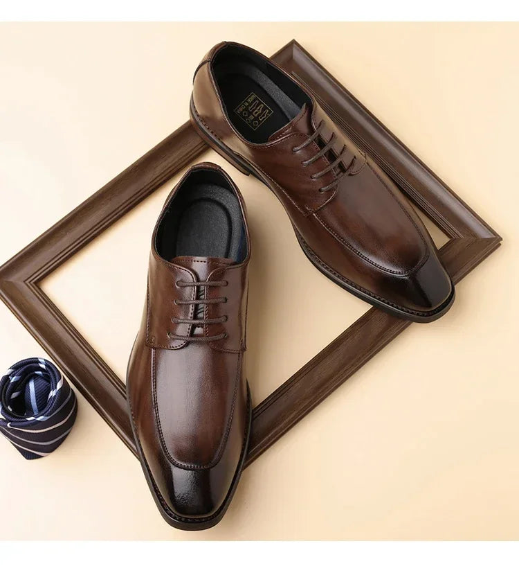 Men's Formal Leather Shoes, Comfortable Soft Sole Office Derby Shoes, Breathable Anti-Slip Business Men's Shoes-HT1009