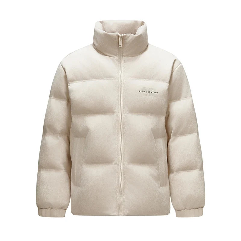 Down Jacket Men Textured Imitation Suede Stand Collar Loose 2025 Winter Man Clothing Warm Outerwear