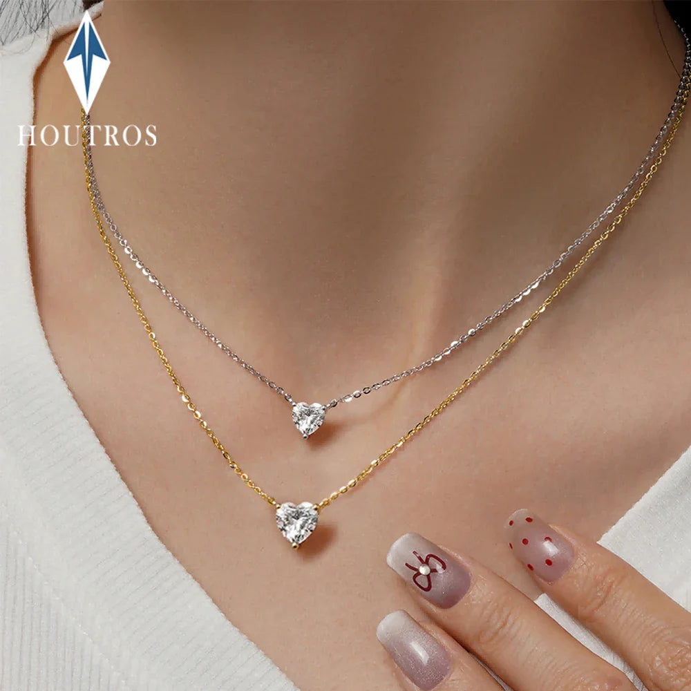 1-3Carat Heart Cut Moissanite Pendant Necklace for Women S925 Silver 18k Gold Plated Solitaire Necklace Jewelry Anniversary Gift