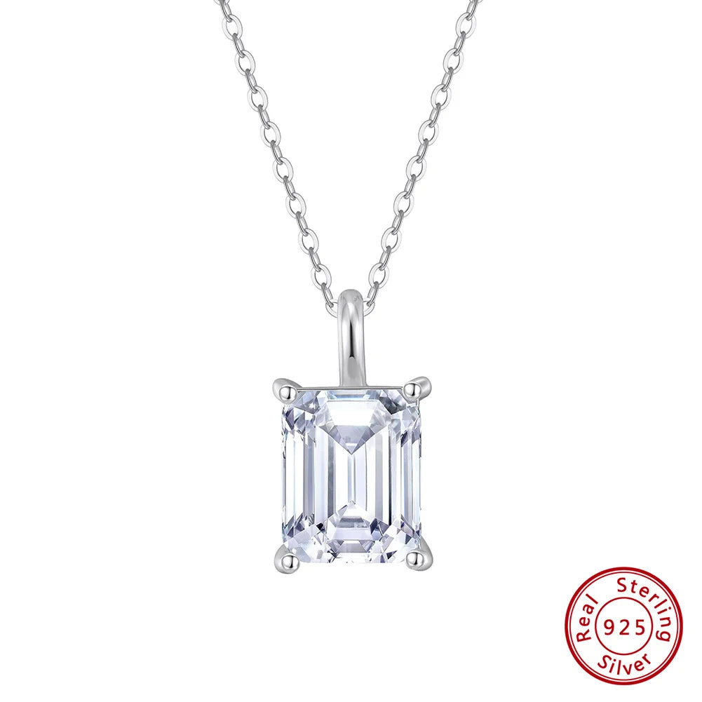 Soild 925 Sterling Silver Square Pendant Necklace with 8A Cubic Zirconia Lovers Jewelry Gift 45cm Neck Chain LZN27