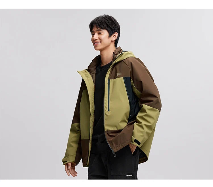 Down Jacket Men Three-in-One 2026 Winter New Colorblocked Stand-Up Collar Protective Outerwear