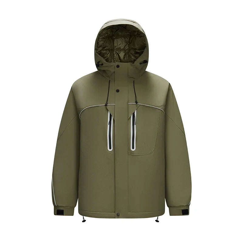 Down Jacket Men Textured Loose Hooded Outdoor Sport 2025 Winter Warm Outerwear Man Clothes