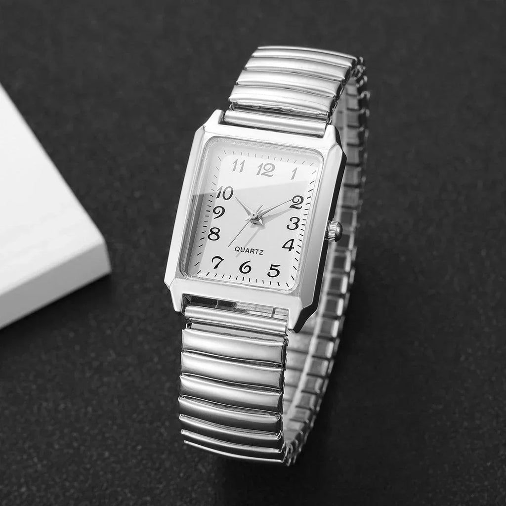 Fashion Rectangle Arabic Dial Women Watches  Casual Asual Elastic Strap Quartz Wristwatch for Ladies Relogio Feminino (No Box)