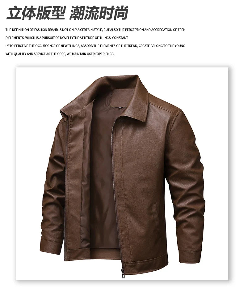 2025 new spring and autumn men's turn-down collar leather jacket men casual coat men's top windproof Loose fit trendy jacket