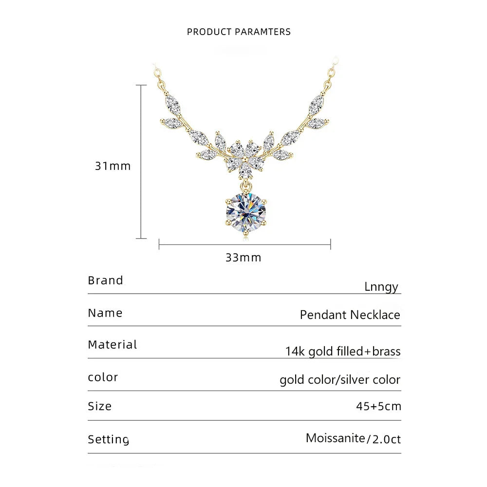 Sparkling 8MM Moissanite Necklace 14K Gold Filled Floral-Style Pendant Necklaces for Women CWedding Jewelry Gift