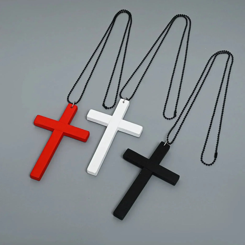 Y2K Wood Cross Pendant Necklace for Women Men Vintage Cool Spicy Girls Hip Hop Fashion Necklace Party Jewelry Accessories Gift