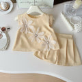 Girls Three Flowers Short Sleeve Tshirt+Shorts