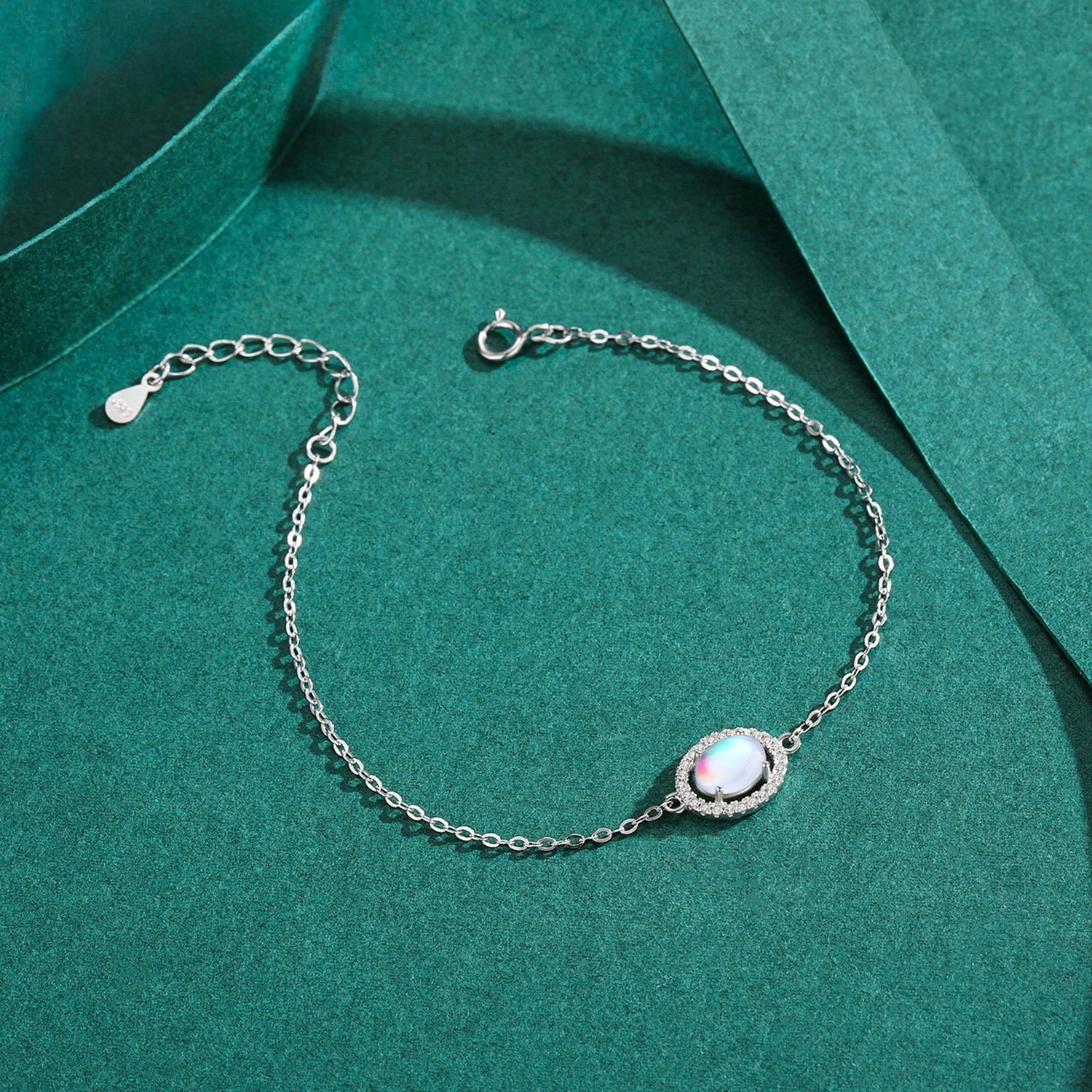 Genuine 925 Sterling Silver Luxury Elegant Oval Natural Moonstone Chain Bracelet For Women Romantic Simple Fine Jewelry