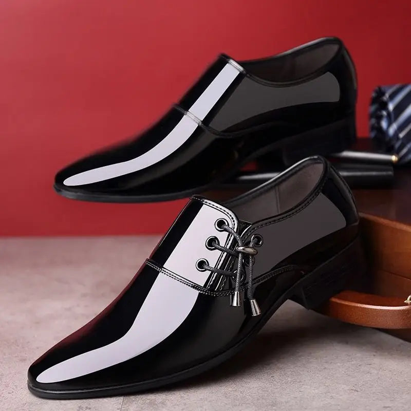Men's Formal Shoes Patent Leather Pointed Toe Social Shoe Male Bright Upper Spring Autumn 2025 Style High Quality Fashion 39 New