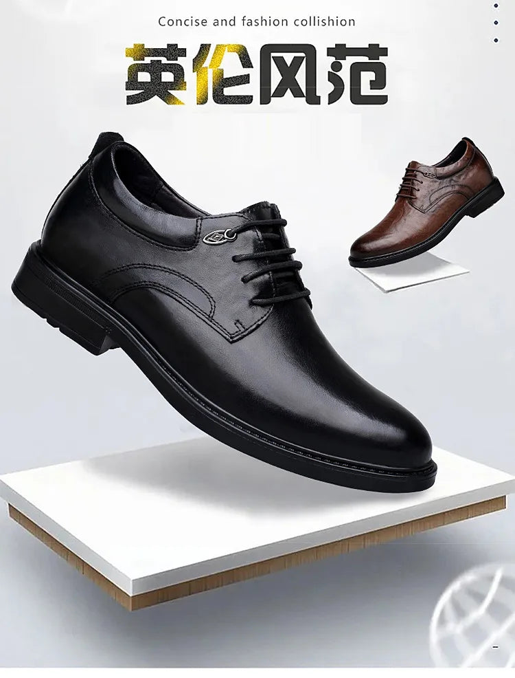 Leather Casual Elevator Shoes for Men 10cm Invisible Height Increase Casual Sneakers Business Formal Shoes