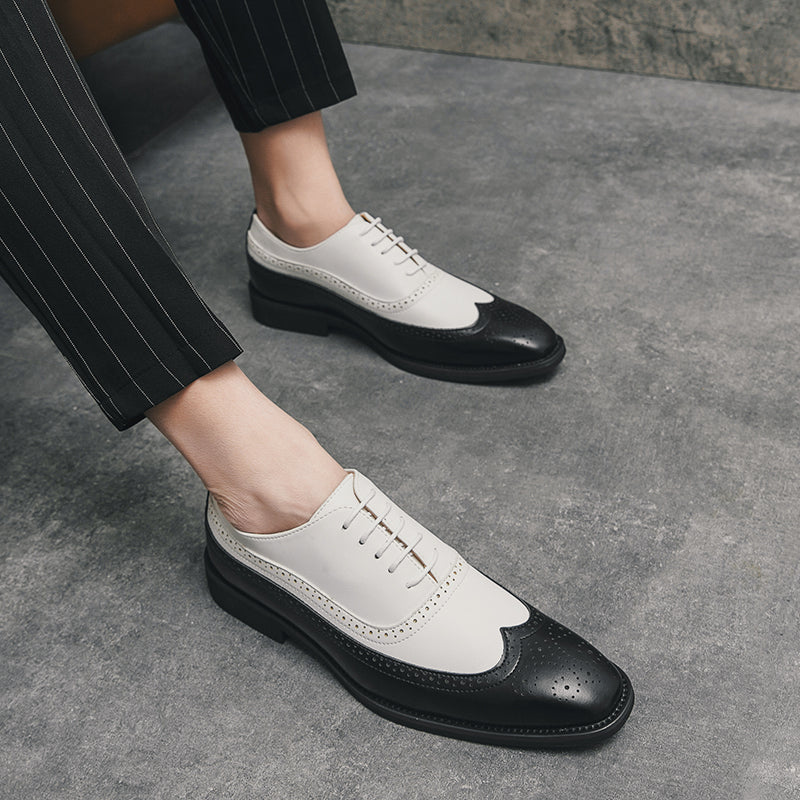 Men Wingtip Detail Dress Shoes, Business Two Tone Oxford Shoes For Wedding party