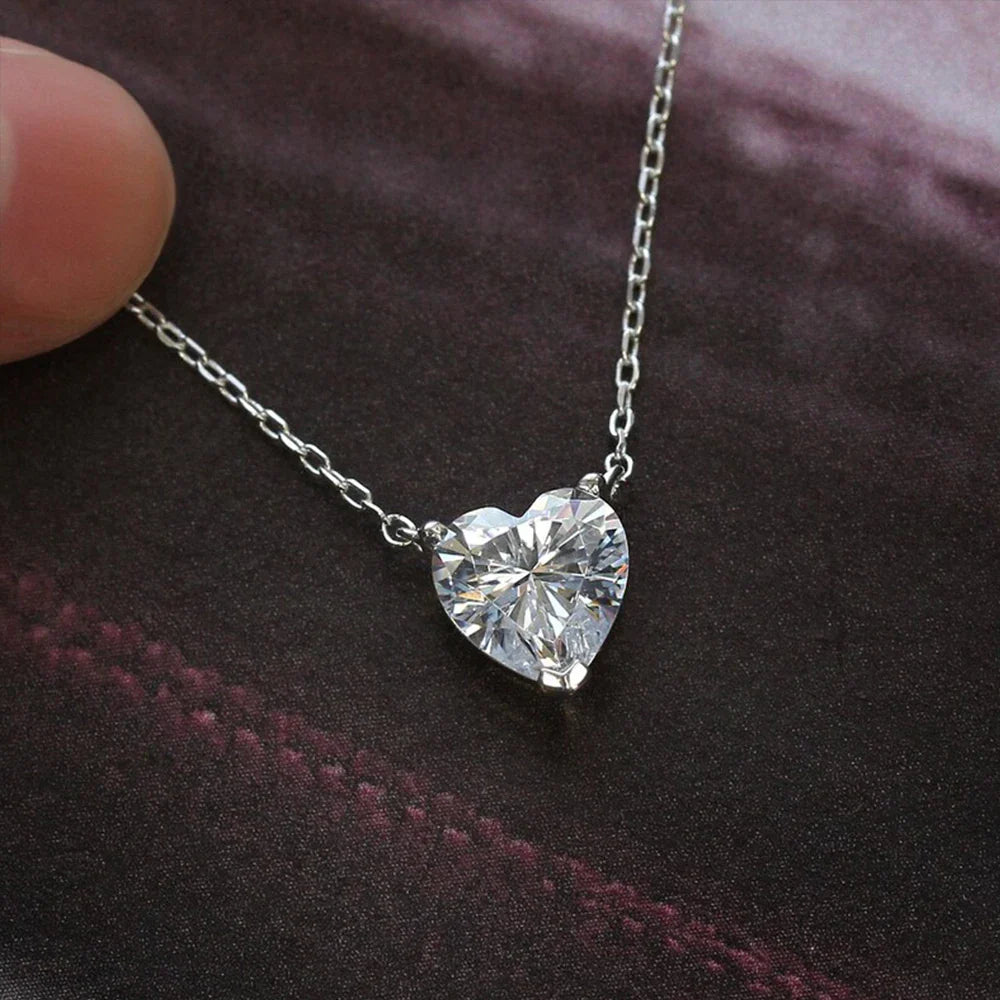 2/4Carat Heart Shape Moissanite Pendant Necklace 925 Sterling Silver D Color VVS1 Diamond Necklaces for Women Wedding Jewelry
