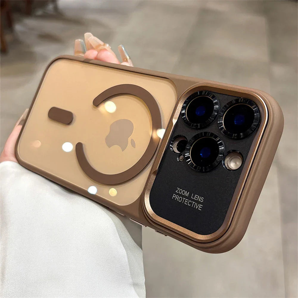 Luxury Magnetic Metal Lens Bumper Protection Case For iPhone 17 16 15 14 13 Pro Max Plus For Magsafe Acrylic Translucency Cover