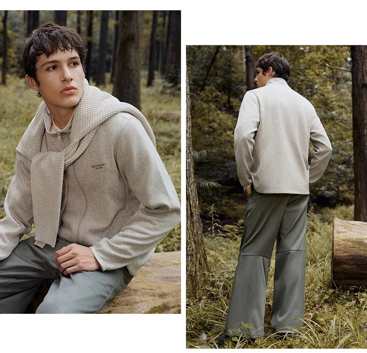 Jacket Men Antistatic Heather Knit Zip Stand Collar 2025 Autumn Winter Embroidery Top Casual Fashion Menswear Clothing